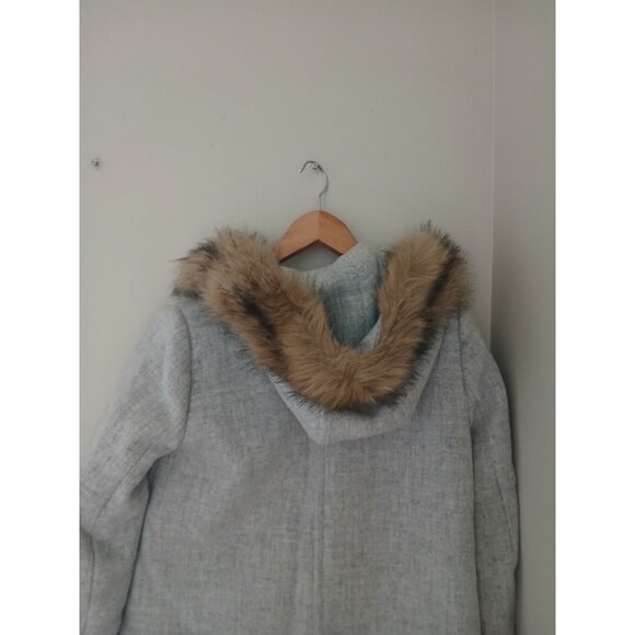 J. Crew Chateau Parka Italian Stadium-Cloth Wool Coat Size 4 Gray Fur Trim Hood - Picture 8 of 11